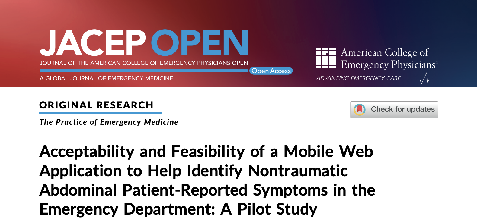 eptability and Feasibility of a Mobile Web Application to Help Identify Nontraumatic Abdominal Patient-Reported Symptoms in the Emergency Department: A Pilot Study
